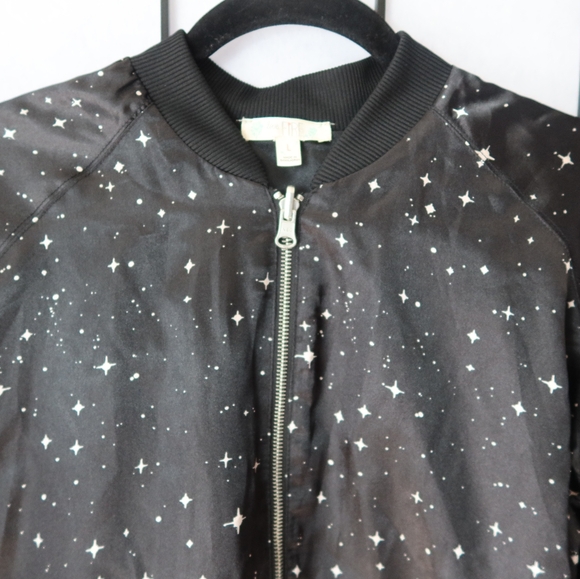 love, Fire Midnight Star Black Bomber Jacket Size Large - Picture 4 of 11